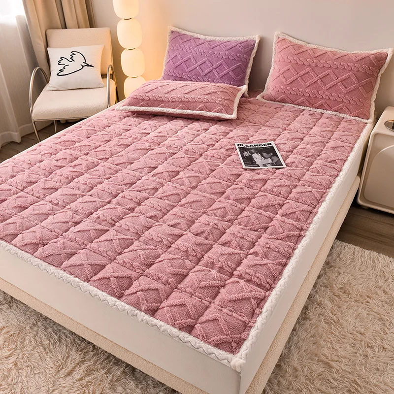1pc Bed Sheet Winter Thicken Coral Velvet Warm Double Bedspread Household Textiles Luxury Mattress Pad Mattress
