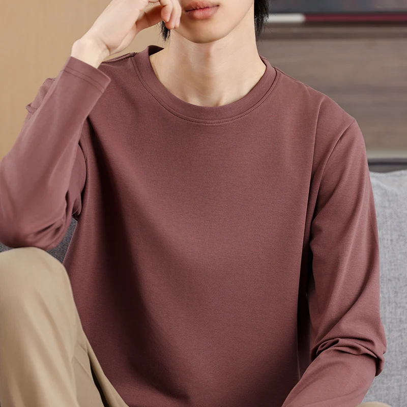 100% Pure Cotton Sweater Men's Round Neck Pullover 2024 Spring Autumn New Long Sleeved Sweater Casual Loose Knit Bottom Thin 6