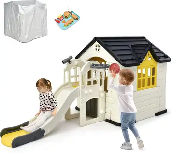 7-in-1 Outdoor Kids Playhouse & Slide Set 1