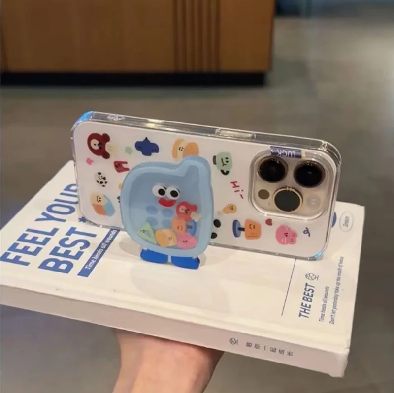 Cartoon Shakeable Grip Tok Holder White Acrylic Hard Phone Case