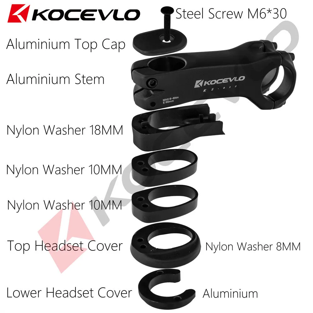 KOCEVLO Aluminum Bicycle Stem 31.8 28.6mm Road MTB Bike Handlebar Stem, top cap included