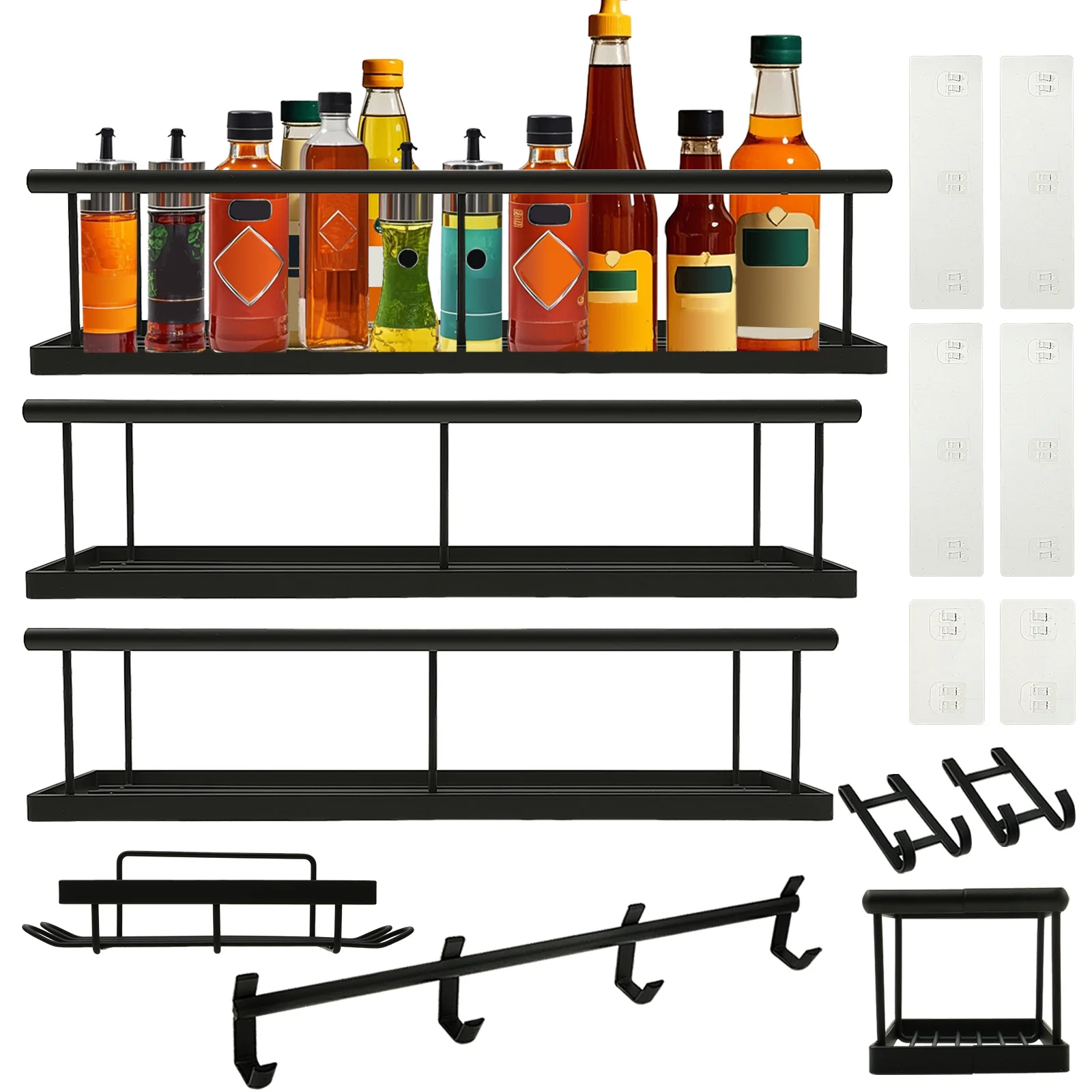 Carbon Steel Wall Mounted Seasoning Rack Storage Shelf