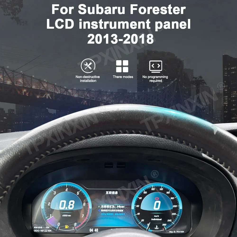 Radio para Auto con Pantalla LCD Digital de 12.3 Pulgadas, Carplay para Subaru Forester 2013-2018, Velocímetro, Panel de Instrumentos, Pantalla Inteligente 2