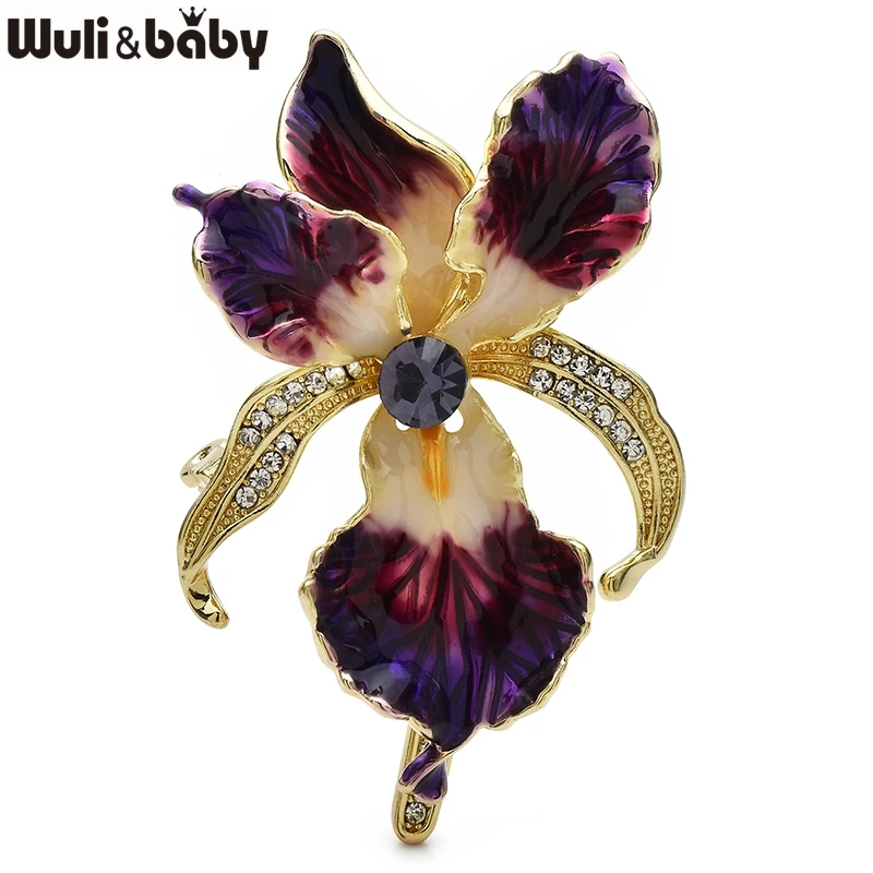 Wuli&baby Elegant Enamel Orchid Flower Brooches Beautiful Women's Clothes Bag's Plants Brooch Pins Gifts
