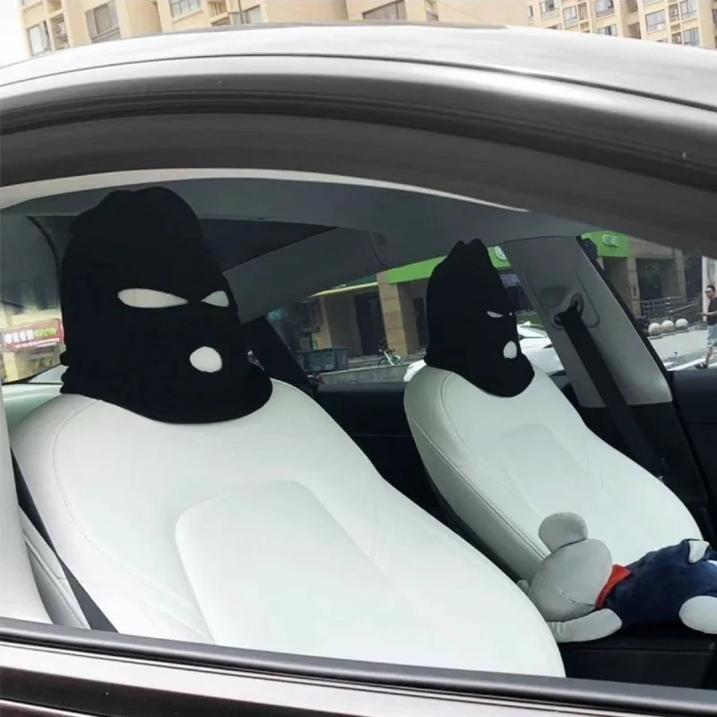 Cool Funny Polyester Car Seat Headrest Cover, Three-hole Mask Pillowcase, Car  Interior Decoration Accessories, Warm Mask Headcover - Temu Italy