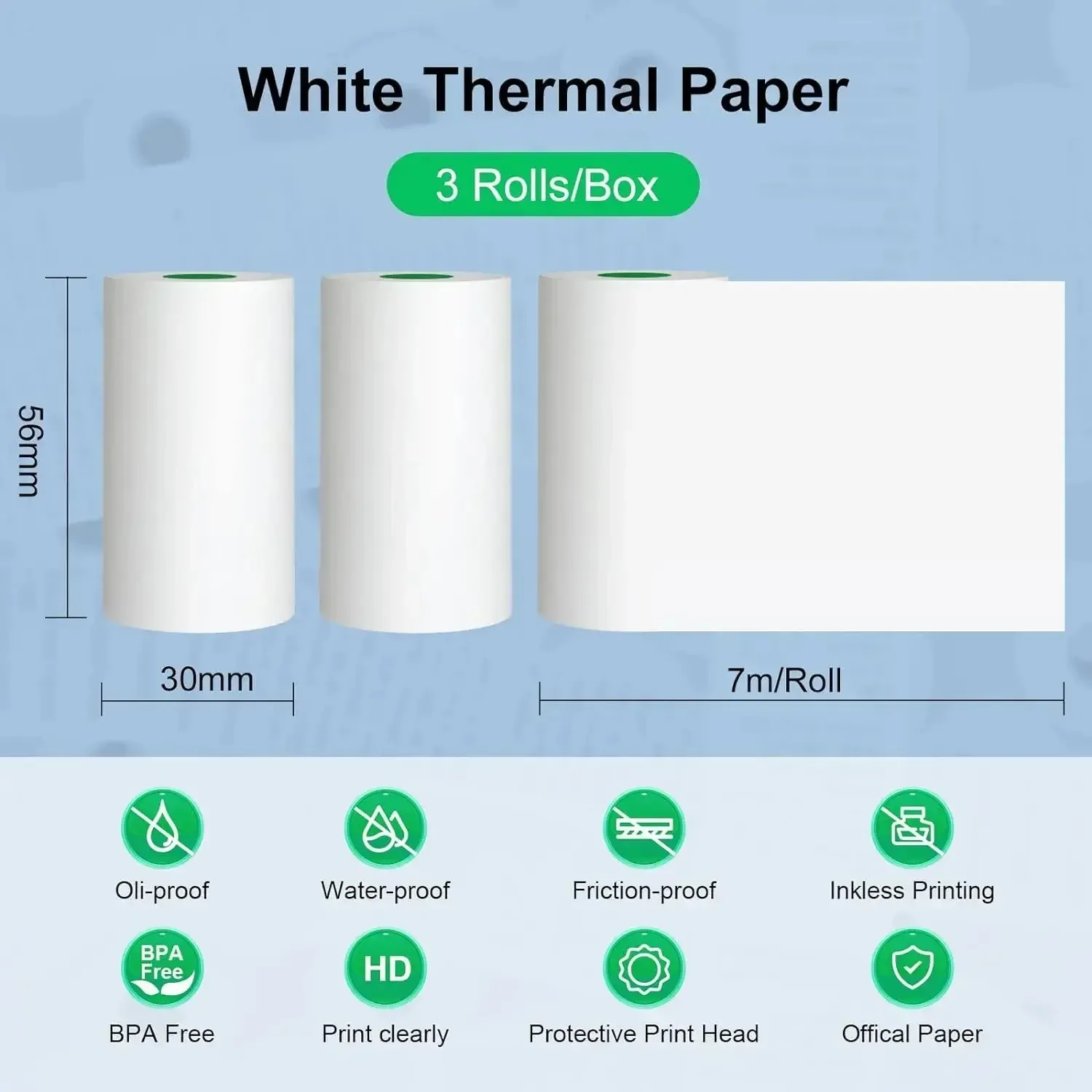 Thermal Paper, Adhesive Label Color Sticker Photo Printing Paper 3 Rolls/Box For Mini Printer Waterproof Oilproof BPA Free