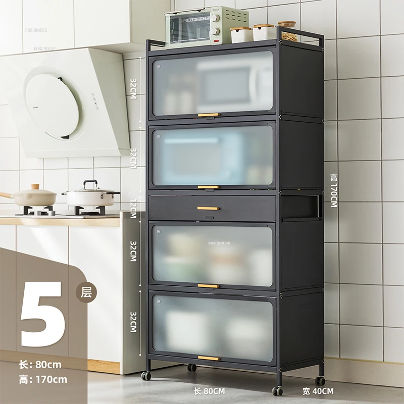 Modern Mobile Kitchen Cabinets Home Floor Multi-layer Storage Cabinet with Doors Multi-functional Side Cabinet Kitchen Furniture 3