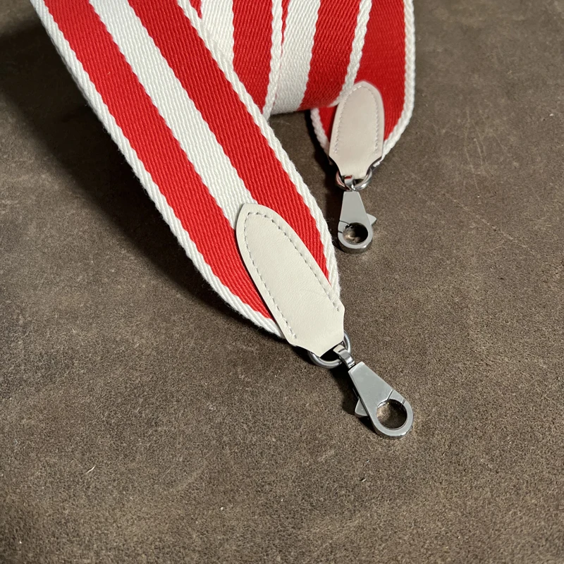 New 2 inch Wide Striped High-Quality Canvas Strap Paired With Cowhide Material Hand Sewn Suitable For Kelly Bag Shoulder Straps