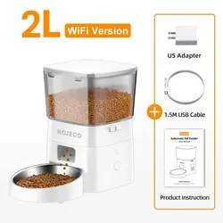 ROJECO Smart WiFi Pet Food Dispenser with Remote Control (White With US Plug)