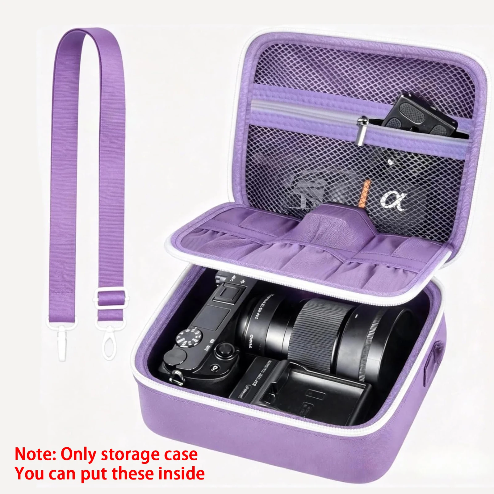 Жорсткий чохол для камери Sony ZV-E10 A6400 A6000 A6100 A6600 A6500 (середній розмір, лише для комплекту з об’єктивом), захисна сумка з плечовим ременем і роздільними відділеннями.