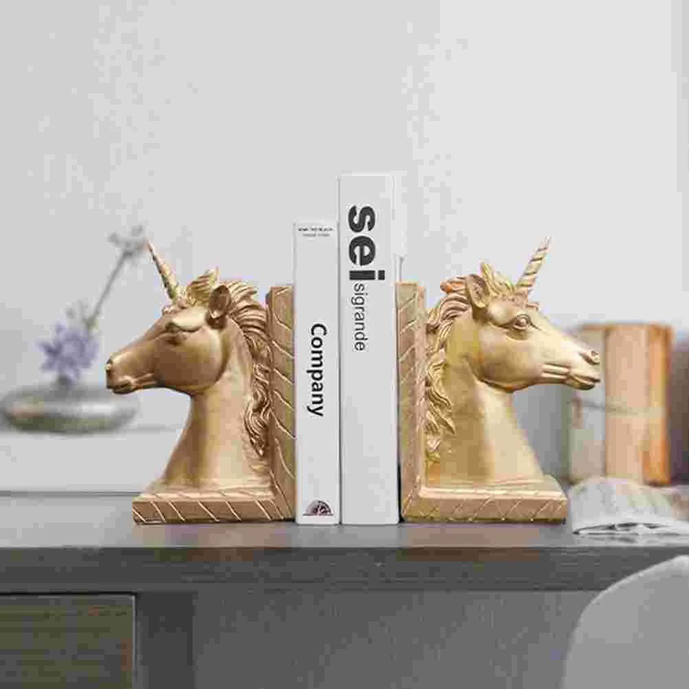 

1 Pair of Unicorn Bookends Golden Unicorn Bookshelves Resin Book Fixator Display Organizer