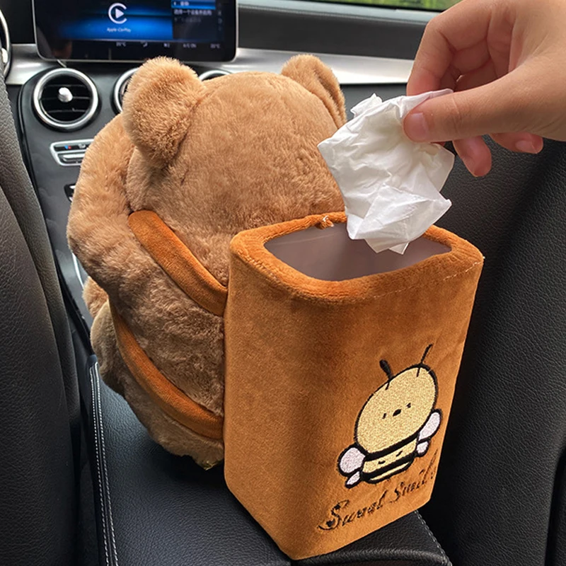 Cartoon Cute Car Tissue Box Creative Car Armrest Box Garbage Can 2 In 1 Tissue Bag Multi-functional Storage Bag For Home Office