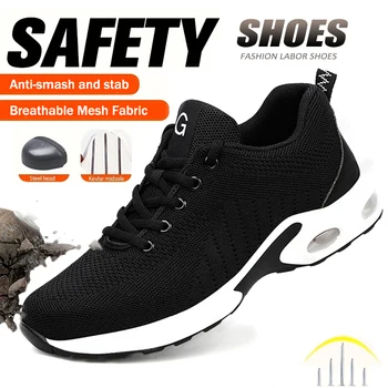 Scarpe antinfortunistiche con punta in acciaio Uomo Donna Protezione di sicurezza Scarpe da lavoro Stivali antinfortunistici leggeri Scarpe indistruttibili con cuscino d'aria