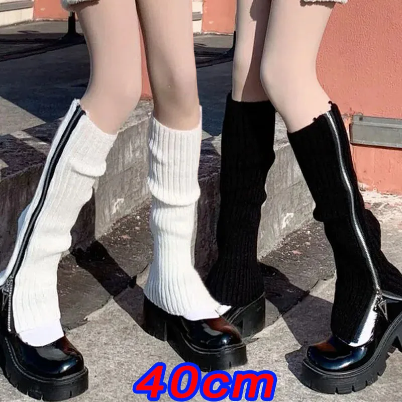 

Punk Zipper Thigh Leg Warmers Women Girls Jk Knee High Legging Autumn Winter Boot Ankle Cuffs Stocking Lolita Tube Knit Socks