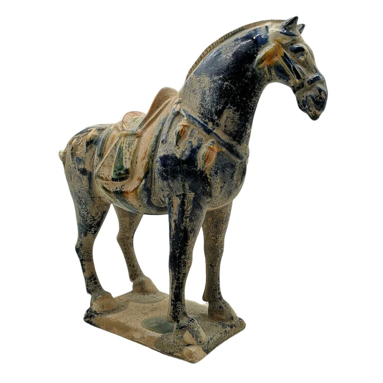 

9.1" Collect Old Chinese Ceramics Tang Sancai Pottery Ancient War-horse Statue