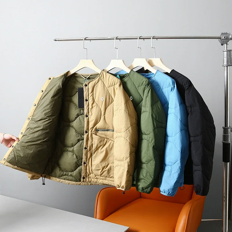 Weiße Entendaunen-Winterjacke für Paare, winddicht, wasserdicht, Sport, leicht, warm, Kragenlos, Outdoor, Trekking und Skifahren – Detail 2