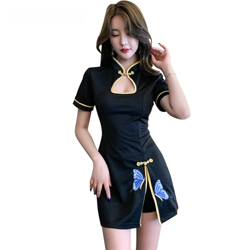 Estetista Abbigliamento Da Lavoro Tuta Da Tecnico Spa Massaggio Femminile Uniforme Da Sauna Set Di Abiti Ricamati Stile Cheongsam Contiene Pantaloncin
