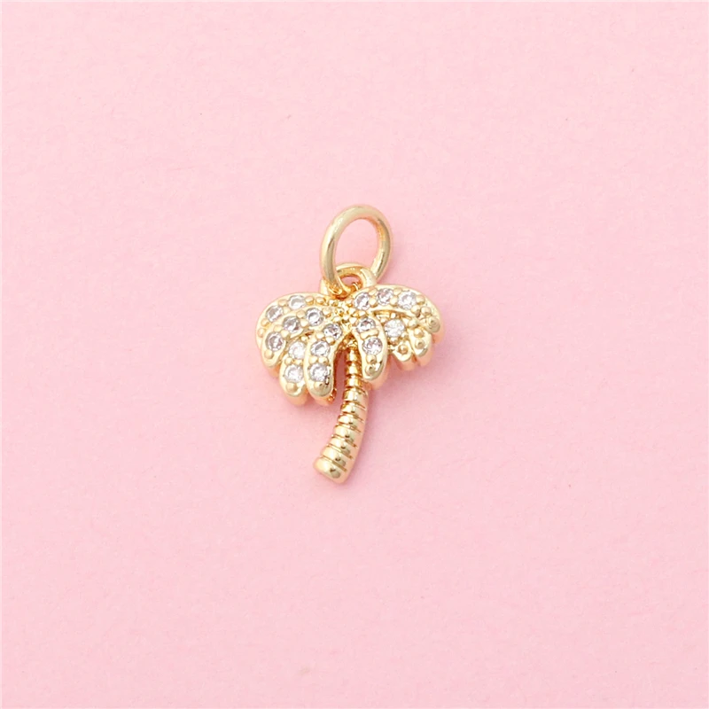 10pcs Brass Inlaid Zircon Cactus Tree Leaf Flowers Charms Pendants Accessories For Jewelry Making Diy Bracelet Necklace Earrings