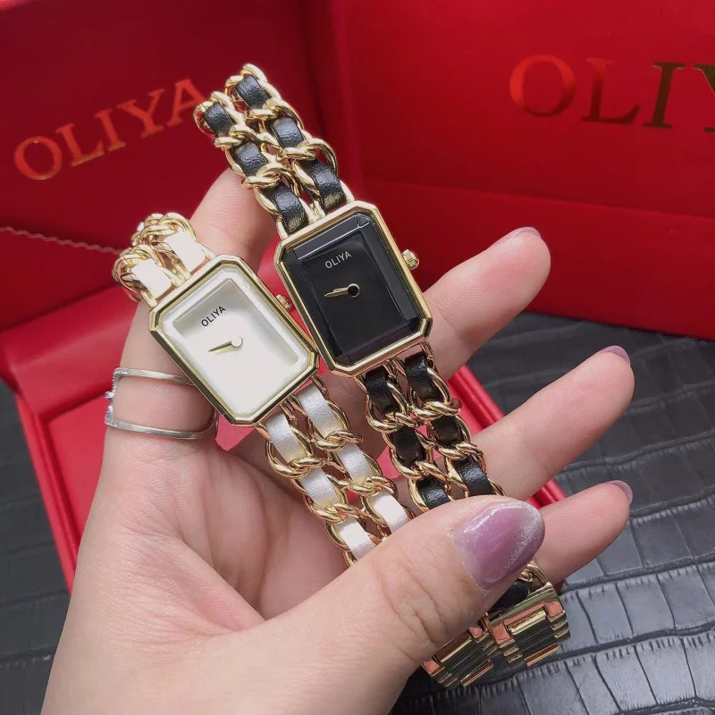 Gft box Square women's watch classic brand design waterproof ceramic color leather stainless steel bracelet Reloj mujegu