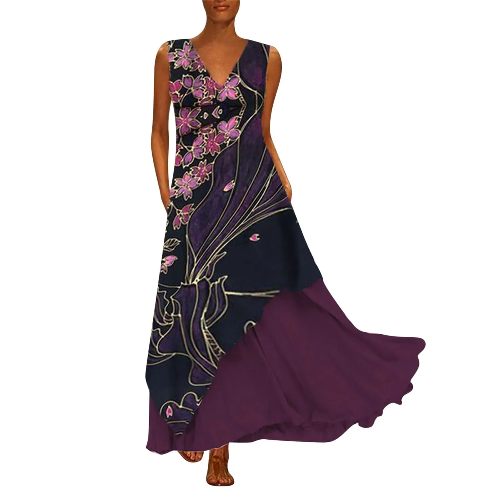 

Evening Dresses Women'S Fashion Casual V-Neck Sleeveless Fake Two Piece Dress Long Skirt Cotton Dresses For Women 2023 Vestidos
