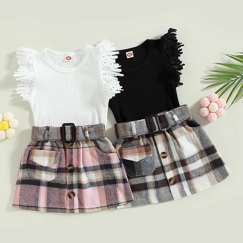 Conjunto Xadrez c/ Saia Bebe Menina | 6-18 Meses | Atenna Baby Shop