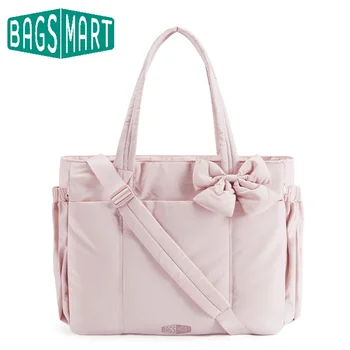 BAGSMART Borsa tote imbottita con fiocco Borse a tracolla imbottite trapuntate casual da donna adatte per borse da palestra per yoga di grande capacità per laptop da 15,6 pollici