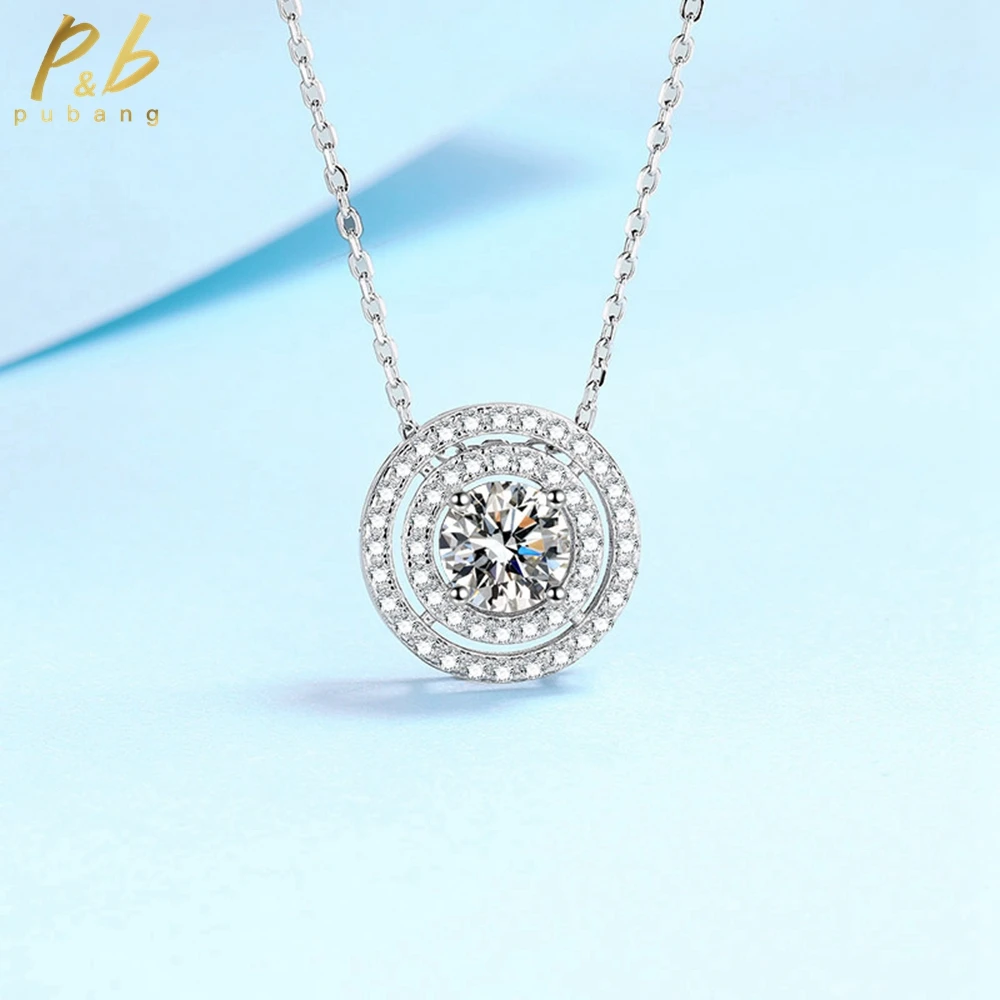 

PuBang Fine Jewelry 925 Sterling Silver Round Moissanite Diamond Simple Pendant Necklacefor Women Anniversary Gift Free Shipping