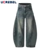 Spliced Wide Leg Jeans Mens Washed Distressed Retro High Street Loose Denim Pants Baggy Trousers Men 1