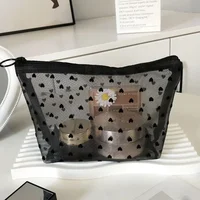 1PCS Transparent Make Up Bag for Women Girl Travel Storage Wash Bag Makeup Organizer Case Pouch  Love Heart Mesh Cosmetic Bag 1