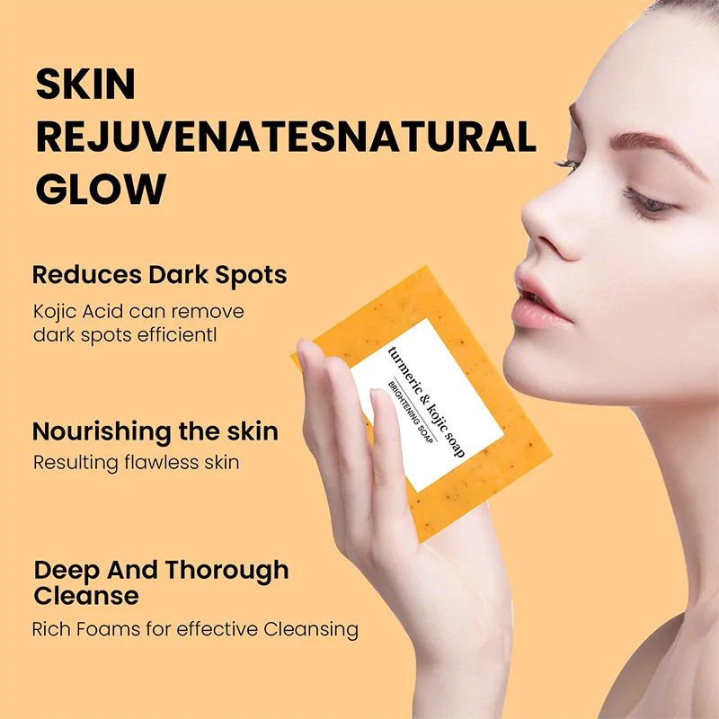 Turmeric Hand Made Soap Lemon Kojic Acid Natural Soap Shower Facial 3 Colors Glutathione Skin Lightening Brightening Face 100g 5