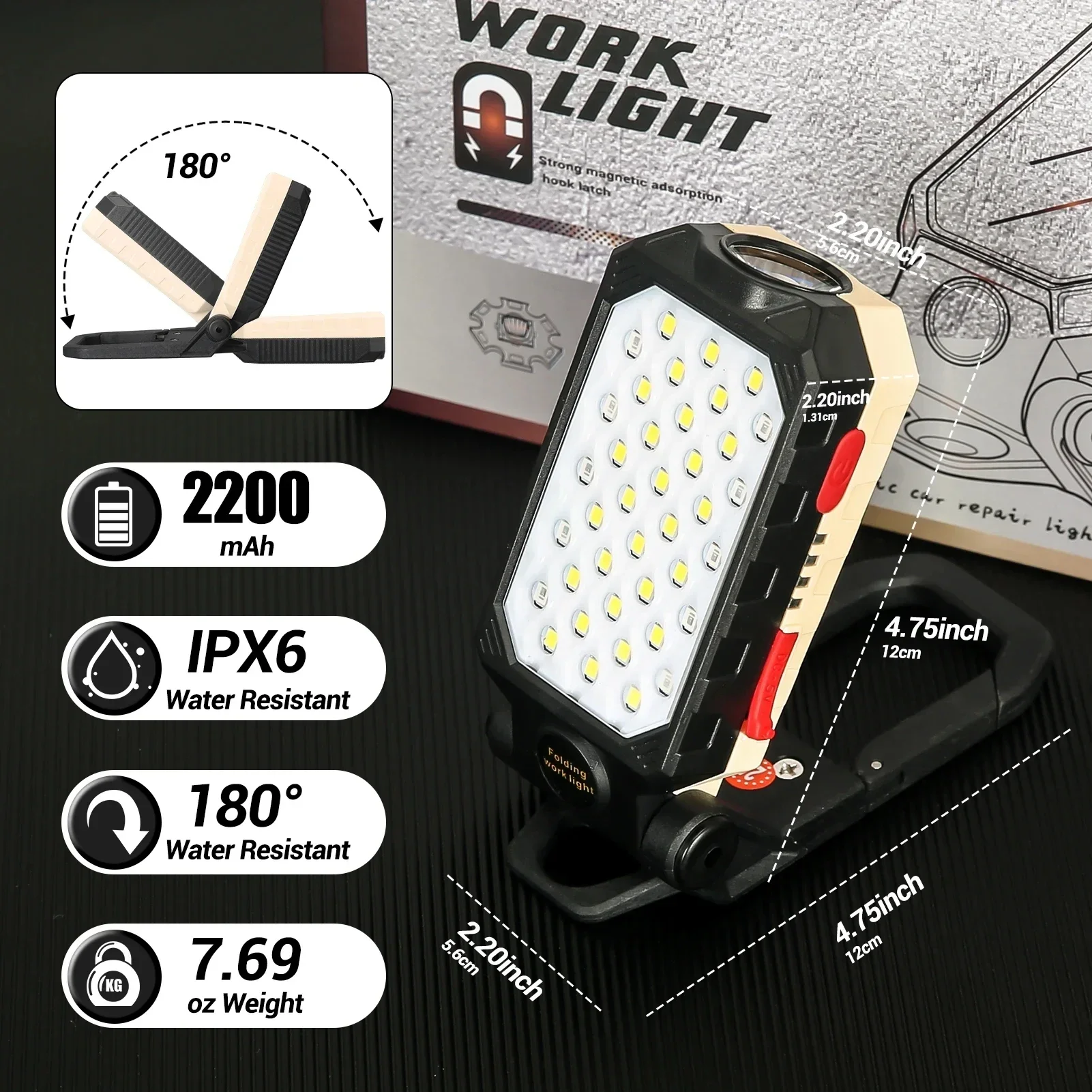 Portable COB Work Light Adjustable USB Rechargeable Outdoor Camping Lantern with Magnet Design and Power Display