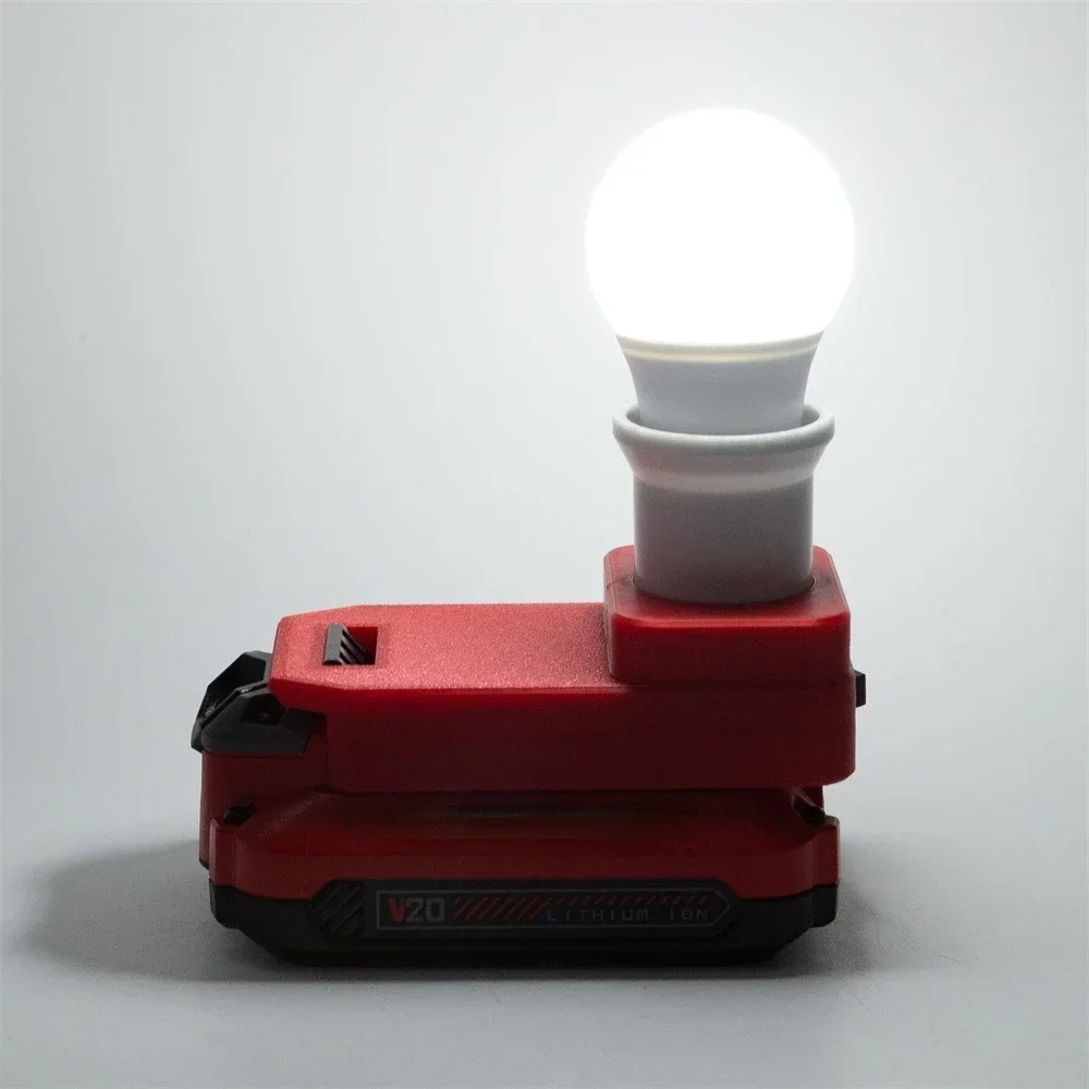 Portable Work Light for Craftsman V20 20V Max Li-ion Battery E27 Base Adapter Wear 5W Ball Bulb for Emergency Light（No Battery）