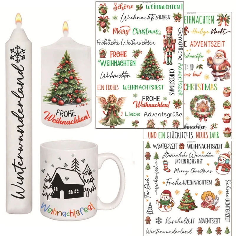 1 Sheet Christmas Candle Sticker Xmas Christmas Sticker Themed Candle Tattoo Decal Party Supplies Diy Accessory