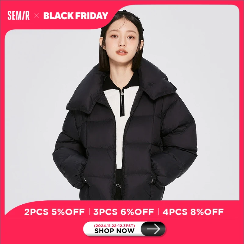 Semir Down Jacket Women Stand-Up Collar Solid Color Loose Women Clothing 2022 Winter New Three-Proof Short Relaxed Warm Top