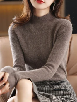 الياقة المدورة البلوفرات خريف شتاء جديد سترة الكشمير المعنقة المرأة عادية متماسكة الصلبة القمم الكورية موضة الدافئة قاع البلوزات 2