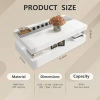 LED Coffee Table, White Modern High Gloss Coffee Table with RGB Light, Rectangular Coffee Table with Remote Control for Living 2