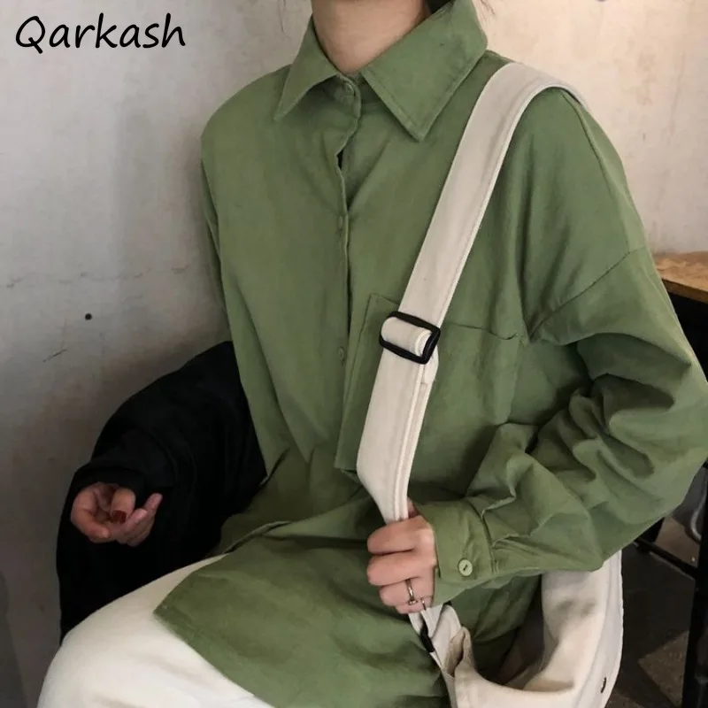 

Long Sleeve Shirts Women Autumn Winter Tops Basic Vintage All-match Solid Female Chic Ulzzang Preppy Students Sun-proof Loose