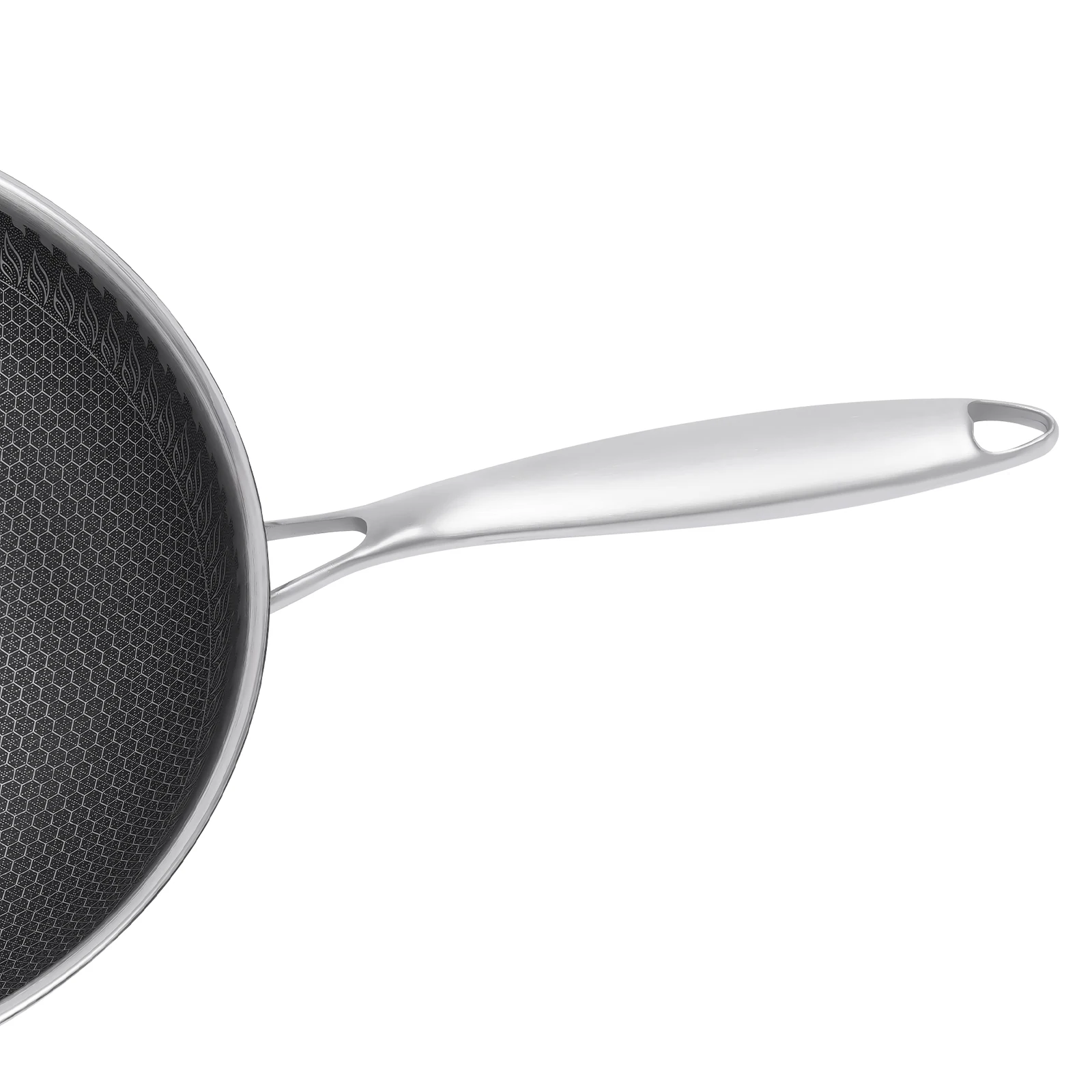 30 x 8,84 cm große Wok-Pfanne aus Edelstahl mit Deckel, Bratpfanne mit Wabenbeschichtung, Bratpfanne für gebratenes Steak, Küchenkochgeschirr – Detail 19