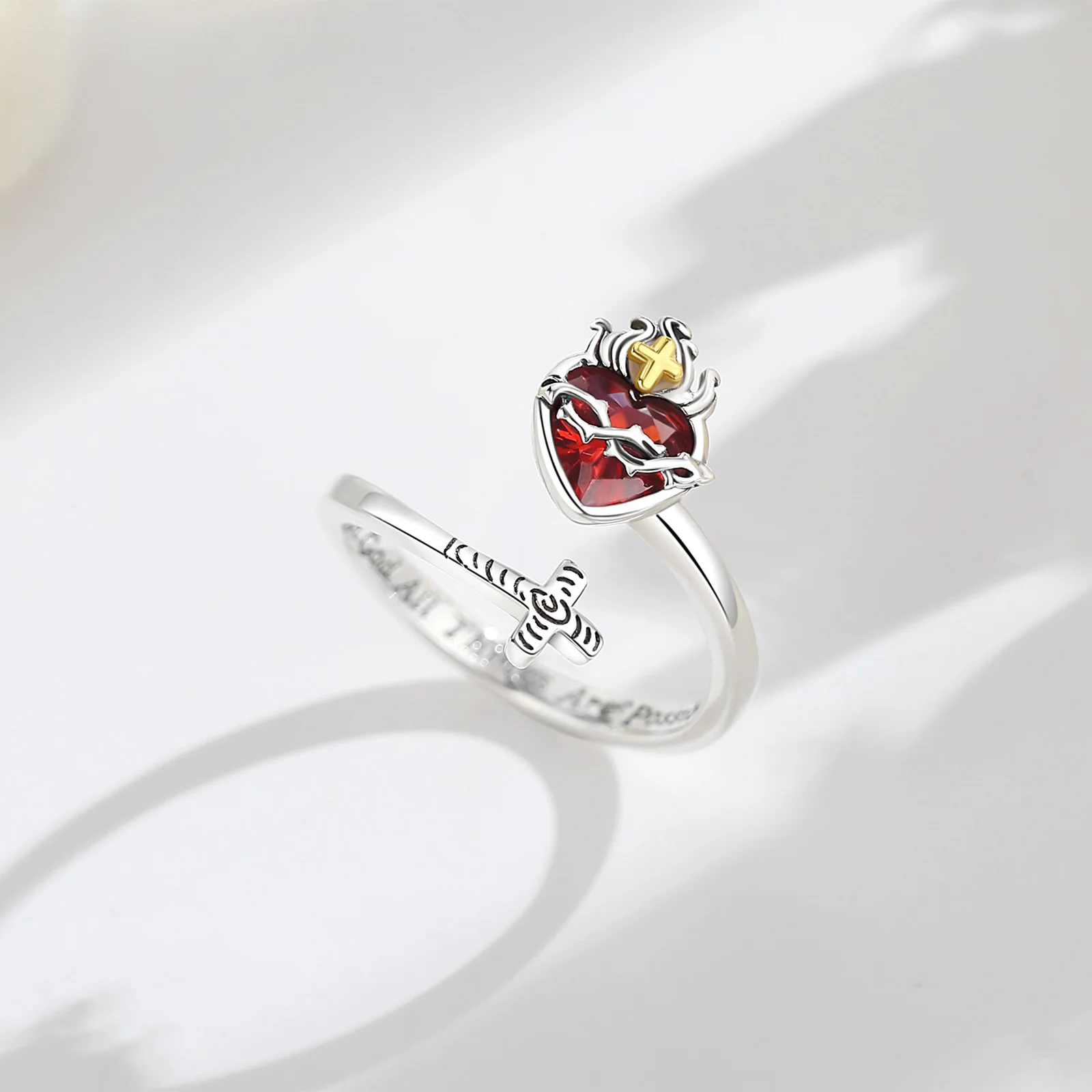 Eudora 925 Sterling Silver Sacred Heart of Jesus Adjustable Ring