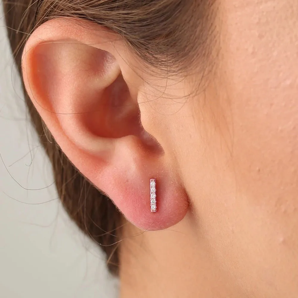Minimalist Small Rose Gold Zirconia Stud Earrings for Women Fashion Flat Bar Earrings Fine Jewelry Gifts
