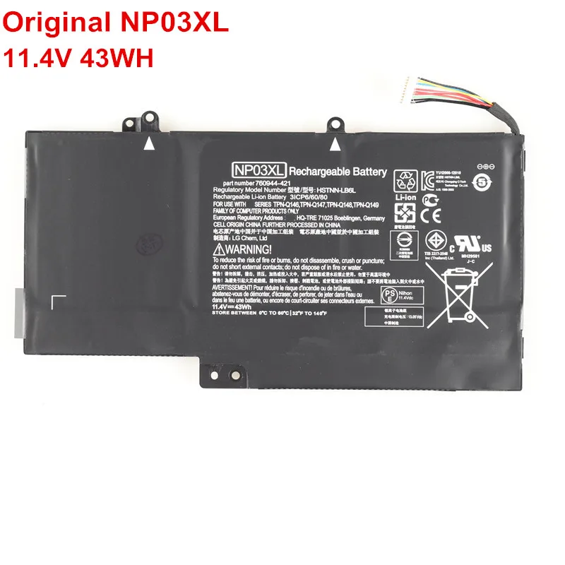 

11.4V 43WH Genuine Original Laptop Battery NP03XL For HP Pavilion X360 13-A010DX HSTNN-LB6L HSTNN-UB6L TPN-Q147 761230-005 New