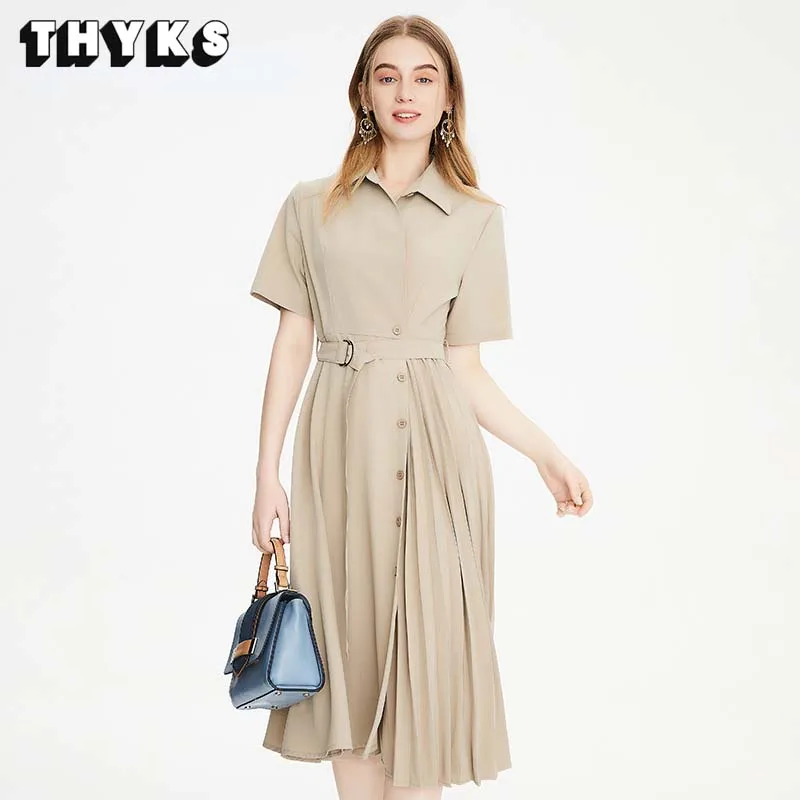 

2023 Dress Women's Summer New Retro French Style Design Sense Irregular Casual Commuter Solid Color Shirt Neck Dresses Women