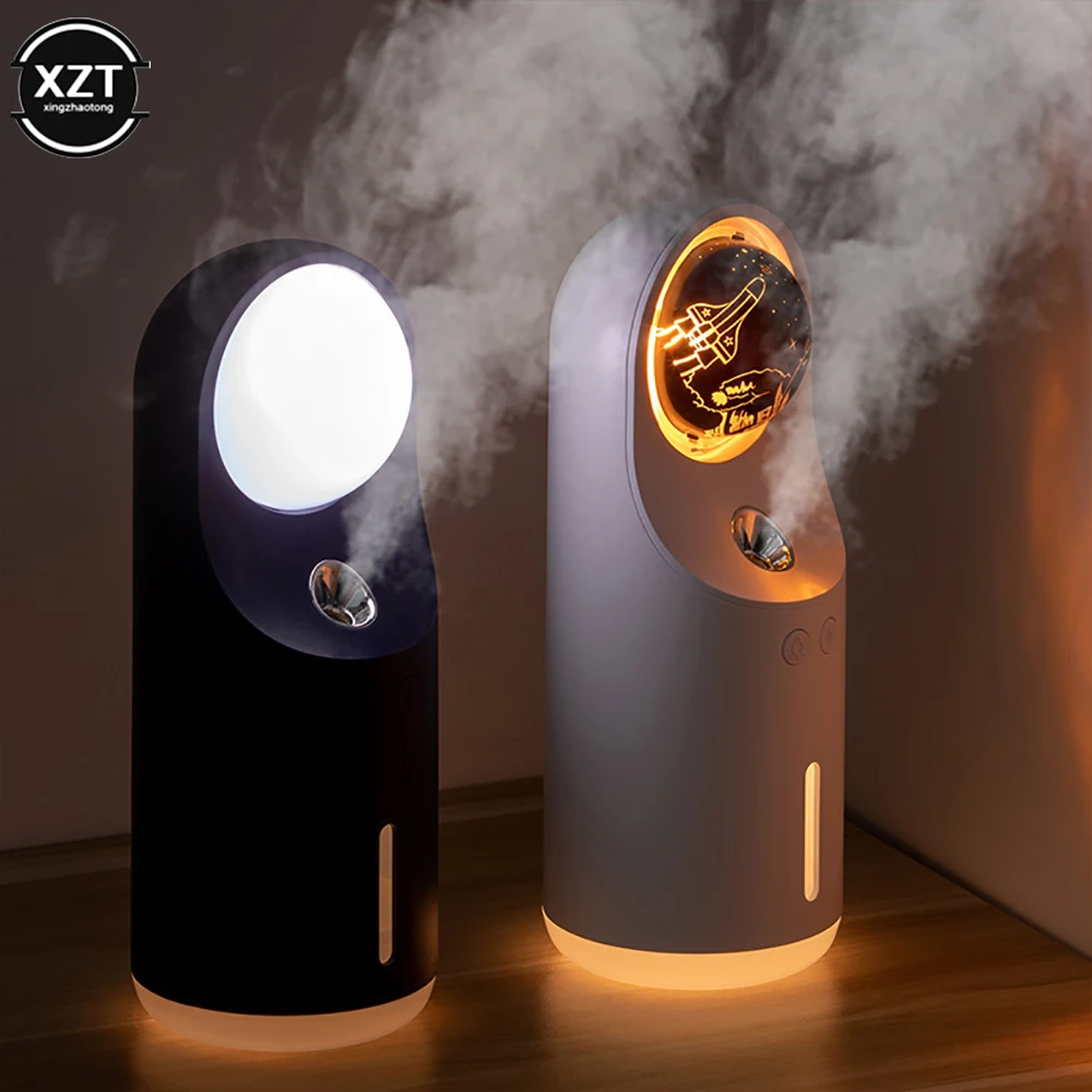 

USB Rechargeable Double Nozzle Water Refilling Sprayer Air Humidifier with Rotary Projection Led Night Light