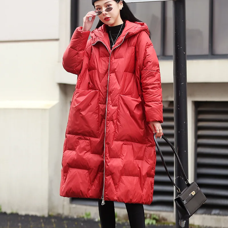 

2023 New down Jacket Women's Mid-Length Fashionable White Duck down Warm Hooded Jacket