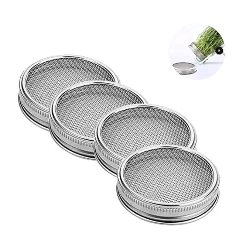 

4Pcs/Set Seed Sprouting Lid Stainless Steel Mesh Filter for Wide Mouth Jar 667A
