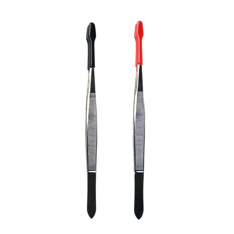 Stainless Steel Tweezers Lightweight Flat Head Rubber Tipped for Stamp Coin Jewelry Lab Hobby Crafts M4YD precision tweezers tweezer tool