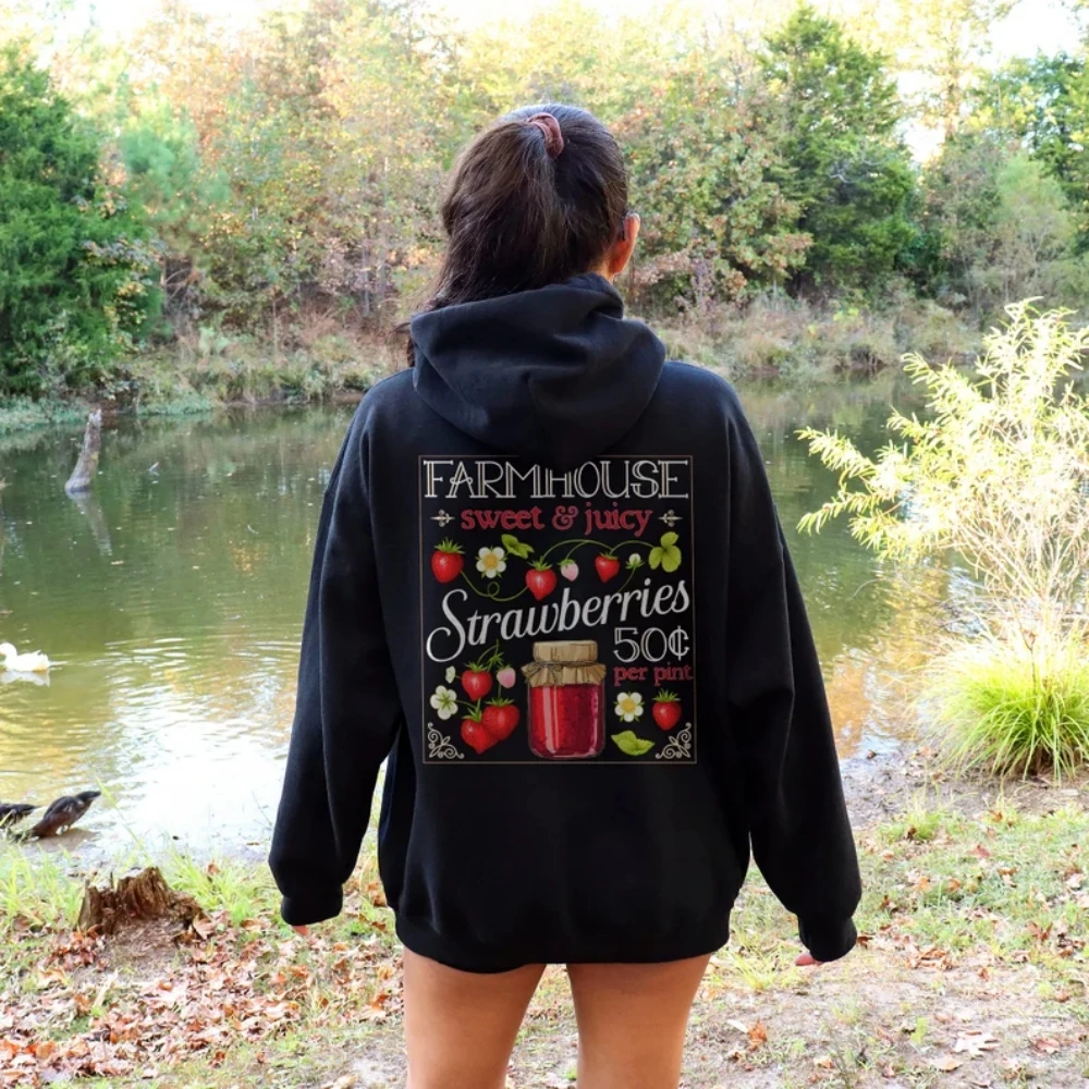 Strawberry Hoodie Cottagecore Botanical Fruit Herb Plant Aesthetic Clothes Cute Sweet Creative Sweatshirt Kawaii Top