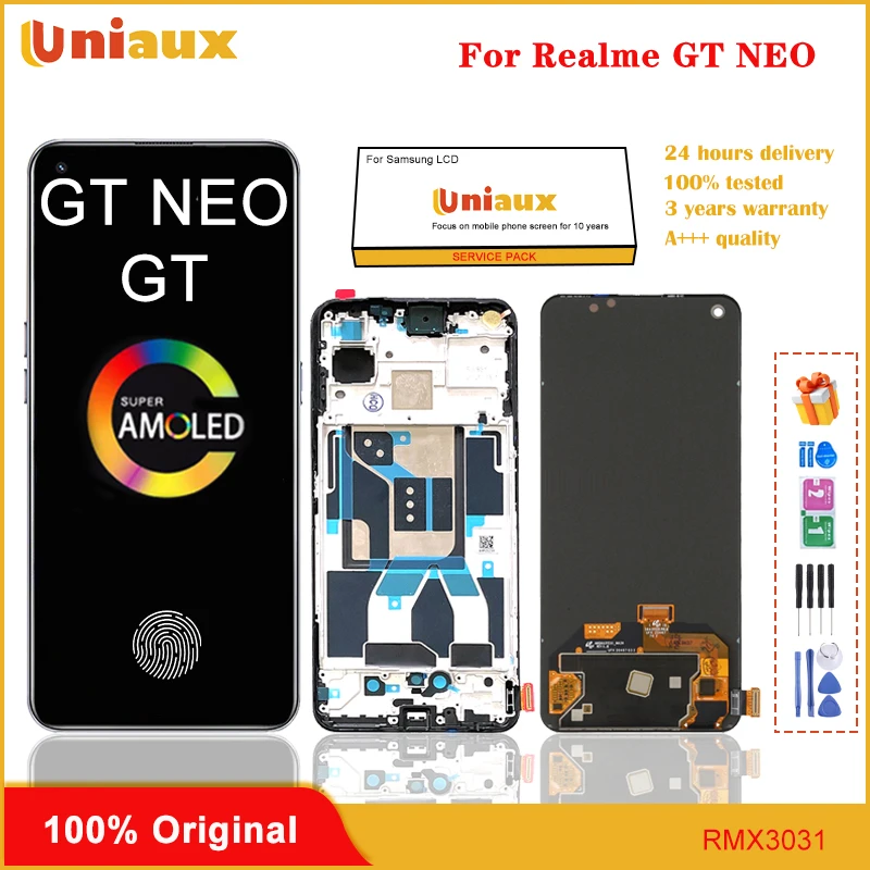 

6.43'' SUPER AMOLED LCD For Oppo Realme GT Neo GT 5G LCD Display Screen Touch Panel Digitizer For Realme GT Neo RMX3031 Frame