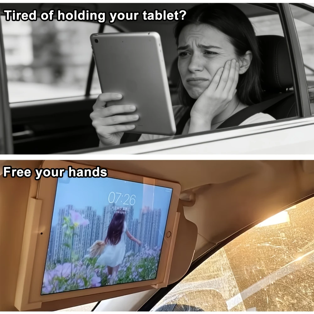 Versatile Car Sun Visor Tablet & Phone Holder with Adjustable Clip Mount