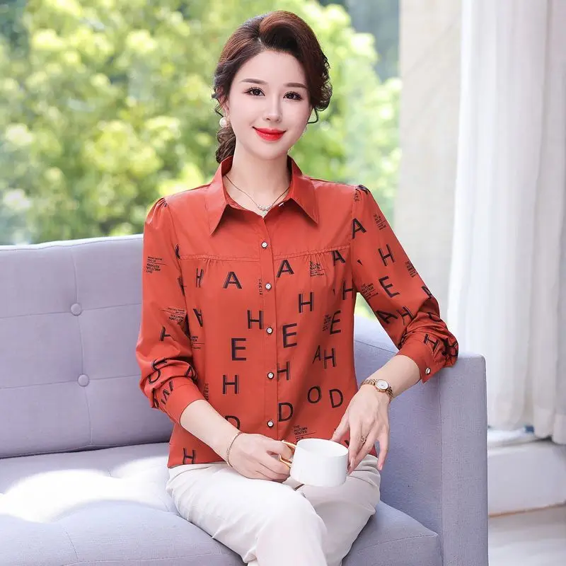 Primavera Autunno Nuovo colletto della camicia a maniche lunghe di fascia alta Camicetta allentata che dimagrisce la pancia che copre le donne alla moda 4